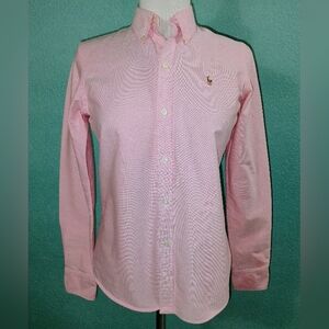 Ralph Lauren Sport Sz 6 Slim Fit Pink Long Sleeve Button Down Blouse 100%Cotton